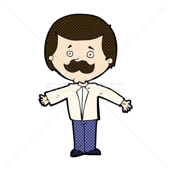 [[stock_photo]]: Dessinées · cartoon · moustache · homme · ouvrir · bras