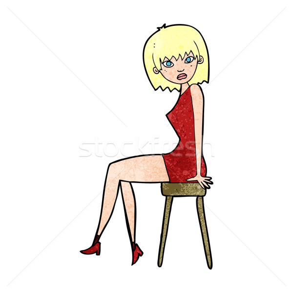 Cartoon kobieta posiedzenia stołek strony projektu Zdjęcia stock © lineartestpilot