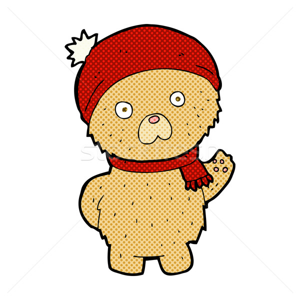 Komische cartoon teddybeer winter hoed sjaal Stockfoto © lineartestpilot