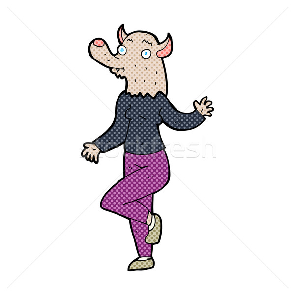 Komische cartoon dansen weerwolf vrouw retro Stockfoto © lineartestpilot
