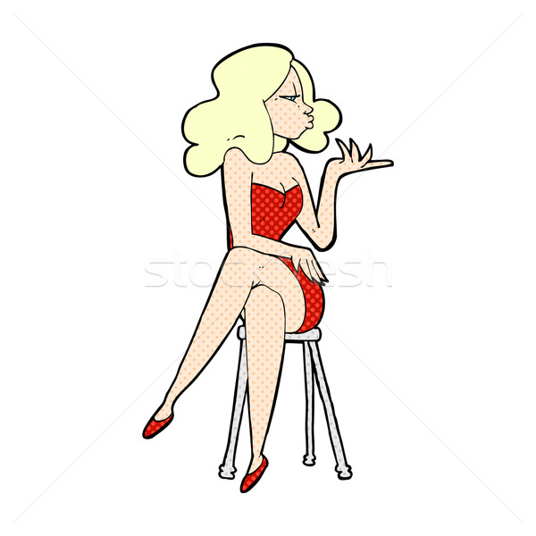Komische cartoon vrouw vergadering bar kruk Stockfoto © lineartestpilot
