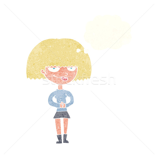 Desen animat viclean femeie bule gandire mână proiect Imagine de stoc © lineartestpilot