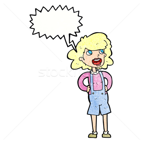 cartoon woman in dungarees with speech bubble Stock photo © lineartestpilot