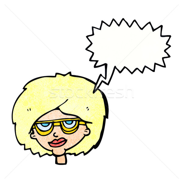 Karikatur Frau tragen Brillen Sprechblase Hand Stock foto © lineartestpilot