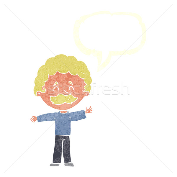 Desenho animado menino bigode balão de fala mão homem Foto stock © lineartestpilot