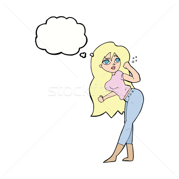 cartoon woman raising fist with thought bubble Stock photo © lineartestpilot