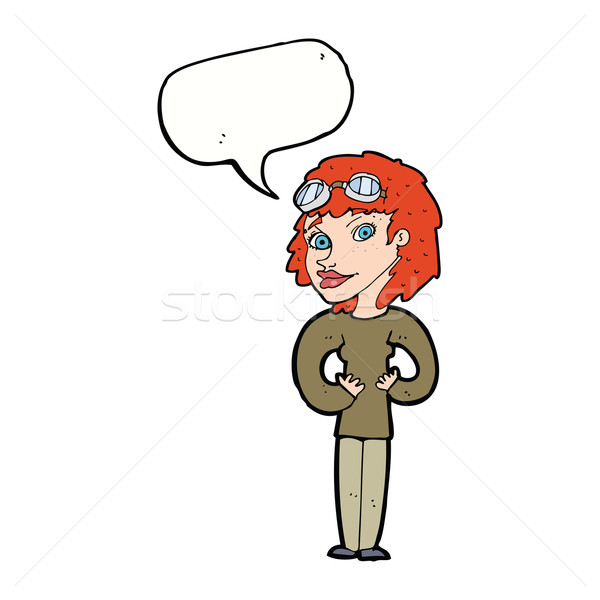 cartoon aviator woman with speech bubble Stock photo © lineartestpilot