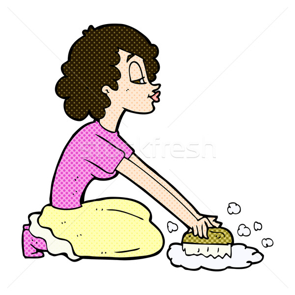 comic cartoon woman scrubbing floor Stock photo © lineartestpilot