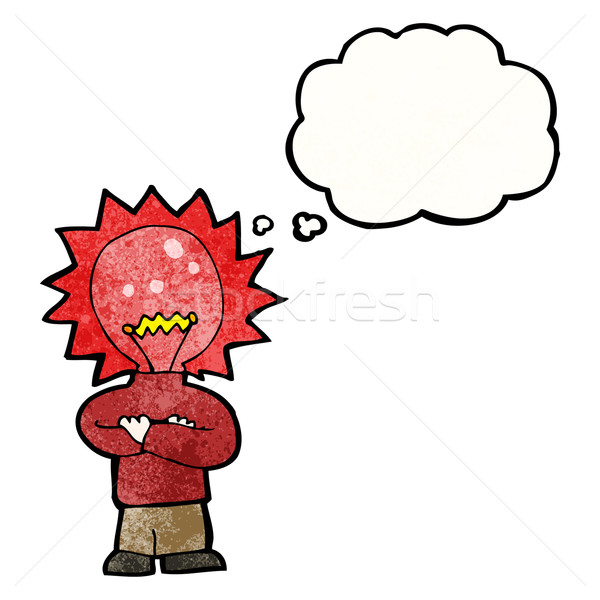 Czerwone światło żarówki głowie człowiek cartoon retro Zdjęcia stock © lineartestpilot