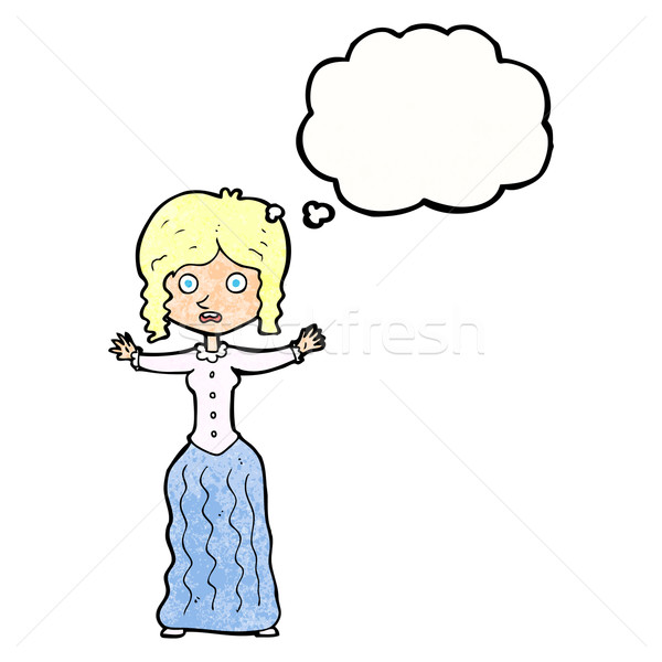 cartoon worried victorian woman with thought bubble Stock photo © lineartestpilot