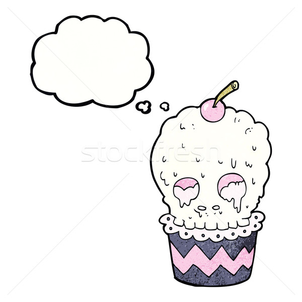 spooky skull cupcake cartoon with thought bubble Stock photo © lineartestpilot