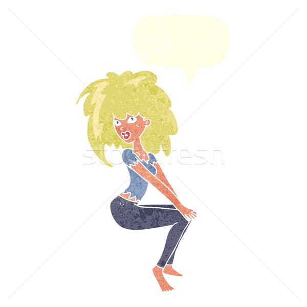 [[stock_photo]]: Cartoon · femme · grand · cheveux · bulle · main