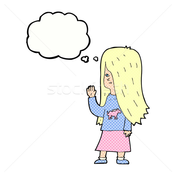 Cartoon dziewczyna kucyk shirt bubble myśl Zdjęcia stock © lineartestpilot