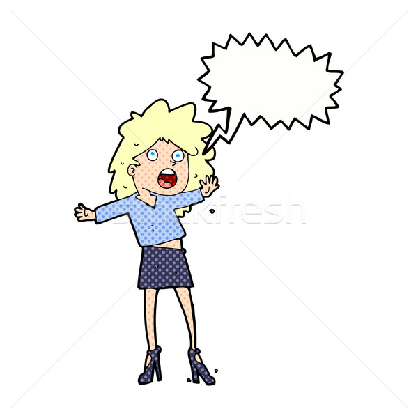 cartoon woman having trouble walking in heels with speech bubble Stock photo © lineartestpilot