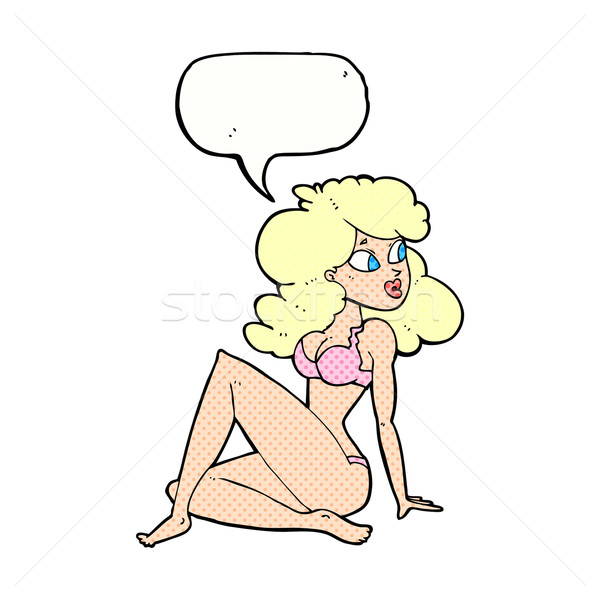 Cartoon сексуальная женщина белье речи пузырь женщину стороны Сток-фото © lineartestpilot
