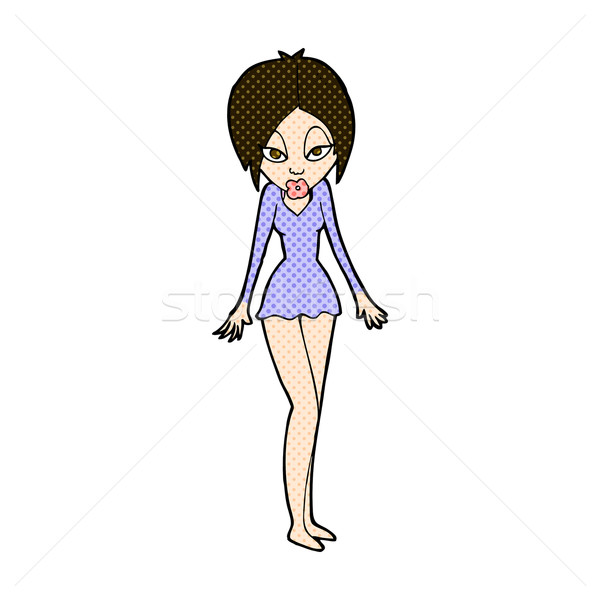 Comic Karikatur Frau kurzfristig Kleid Retro Stock foto © lineartestpilot
