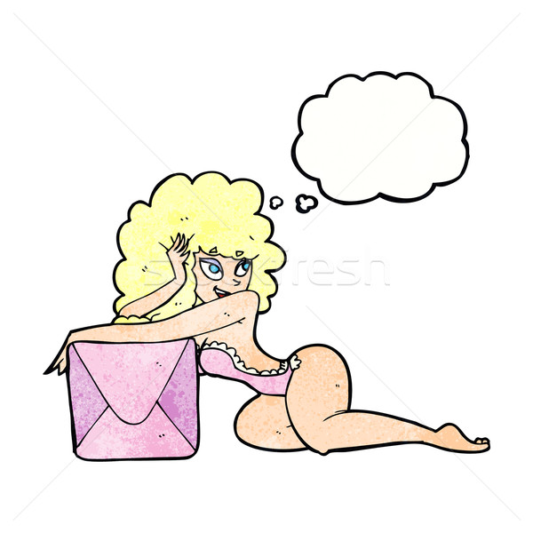 cartoon pin up woman with box with thought bubble Stock photo © lineartestpilot