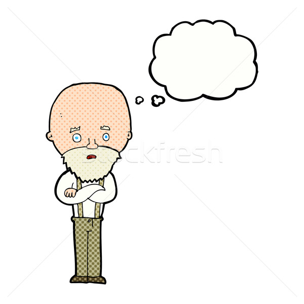 Cartoon anxieux vieillard bulle de pensée main homme [[stock_photo]] © lineartestpilot