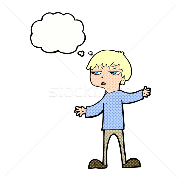 Desenho animado irritado menino balão de pensamento mão projeto Foto stock © lineartestpilot