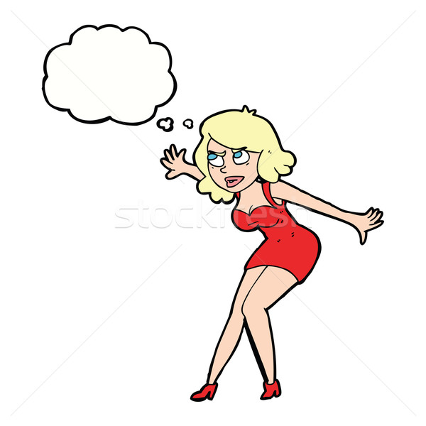 Cartoon femenino espía burbuja de pensamiento mujer mano Foto stock © lineartestpilot