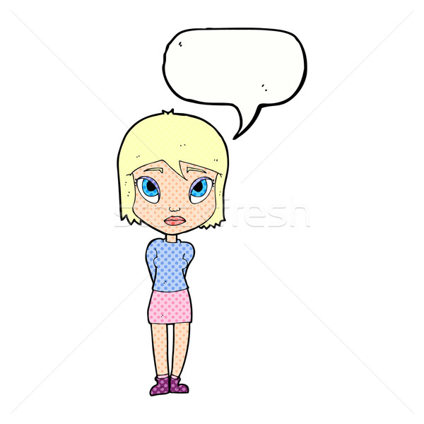 Desen animat timid fată bule de vorbire femeie mână Imagine de stoc © lineartestpilot