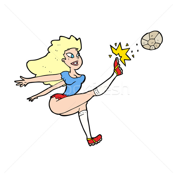 cartoon female soccer player kicking ball Stock photo © lineartestpilot
