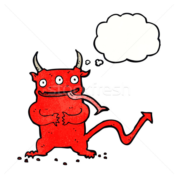 Cartoon weinig demon gedachte bel hand ontwerp Stockfoto © lineartestpilot