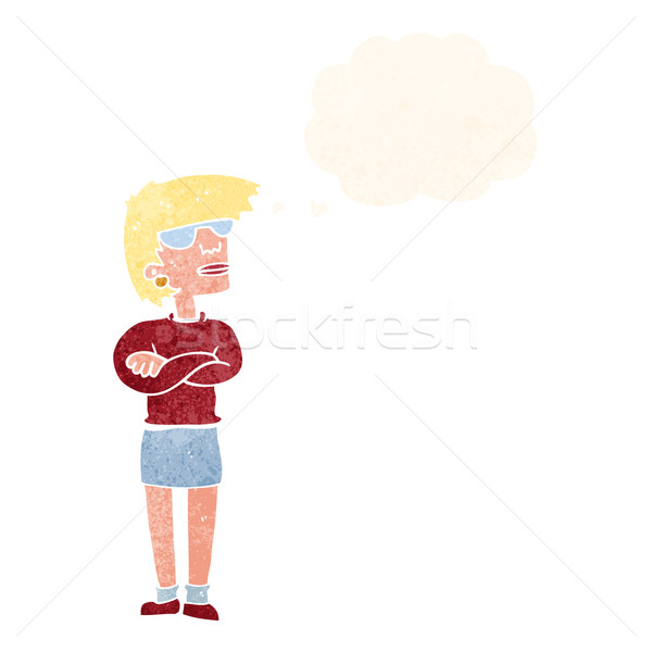 [[stock_photo]]: Cartoon · agacé · femme · bulle · de · pensée · main · design