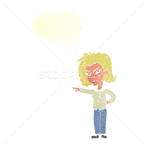 Zdjęcia stock: Cartoon · kobieta · wskazując · dymka · strony · projektu