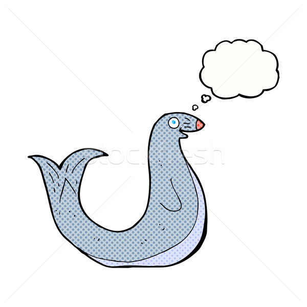 cartoon happy seal with thought bubble Stock photo © lineartestpilot