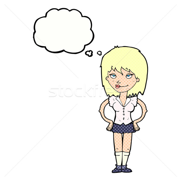 cartoon woman with hands on hips with thought bubble Stock photo © lineartestpilot