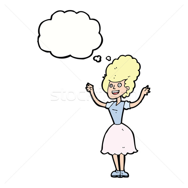 Cartoon szczęśliwy 1950 kobieta bubble myśl strony Zdjęcia stock © lineartestpilot