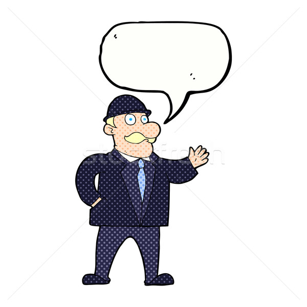 cartoon sensible business man in bowler hat with speech bubble Stock photo © lineartestpilot