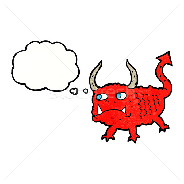 Cartoon weinig demon gedachte bel hand ontwerp Stockfoto © lineartestpilot