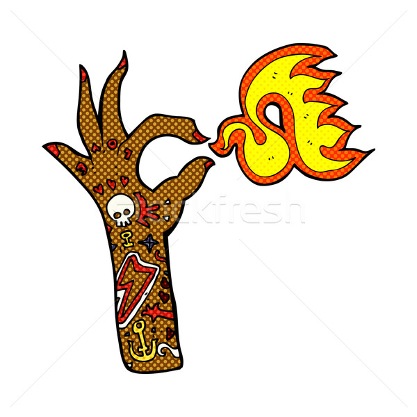 Comic desen animat tatuaj braţ incendiu simbol Imagine de stoc © lineartestpilot