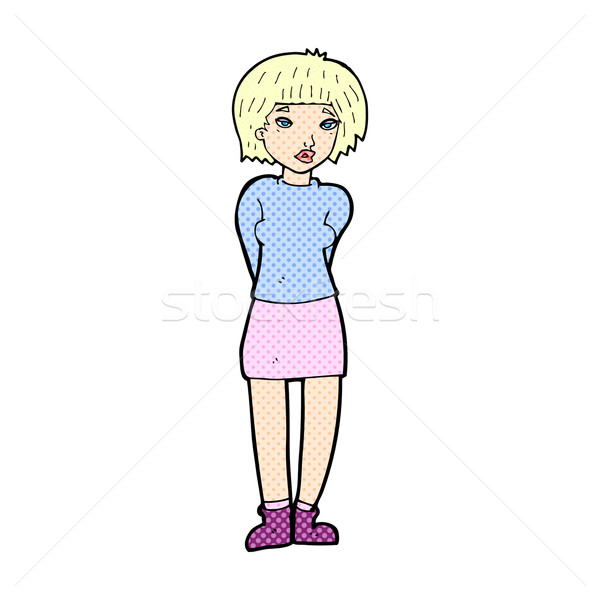 Cômico desenho animado tímido mulher retro Foto stock © lineartestpilot