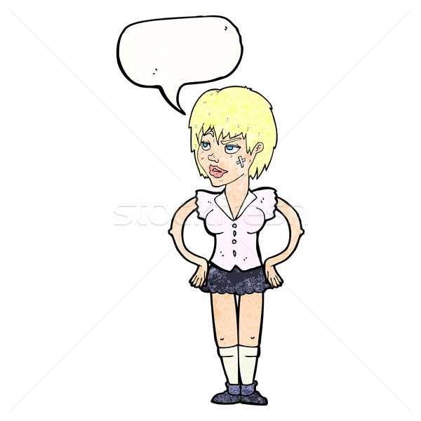Desenho animado difícil mulher mãos quadris balão de fala Foto stock © lineartestpilot