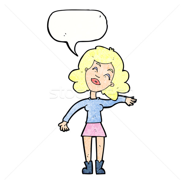 Desen animat femeie glumind bule de vorbire mână proiect Imagine de stoc © lineartestpilot