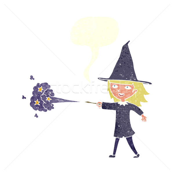 cartoon witch girl casting spell with speech bubble Stock photo © lineartestpilot