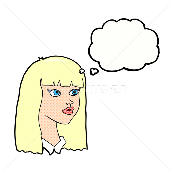Karikatür güzel kız uzun saçlı düşünce balonu el Stok fotoğraf © lineartestpilot