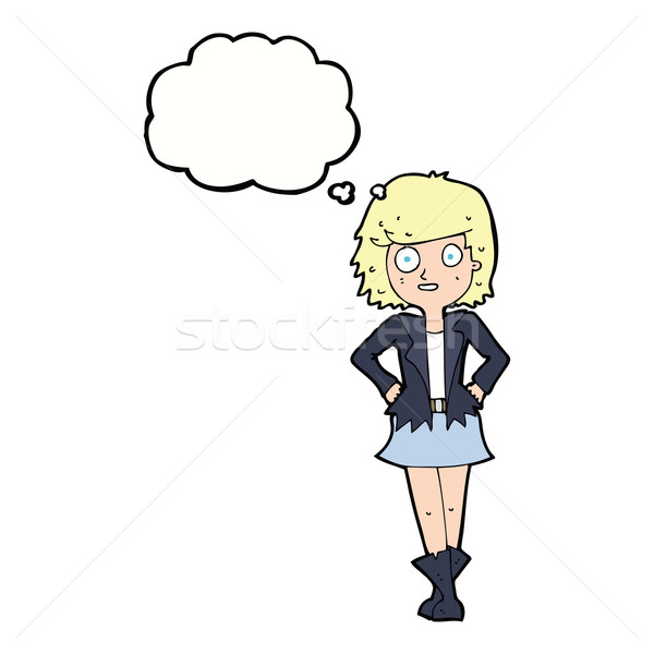 Cartoon fille veste bulle de pensée femme main [[stock_photo]] © lineartestpilot