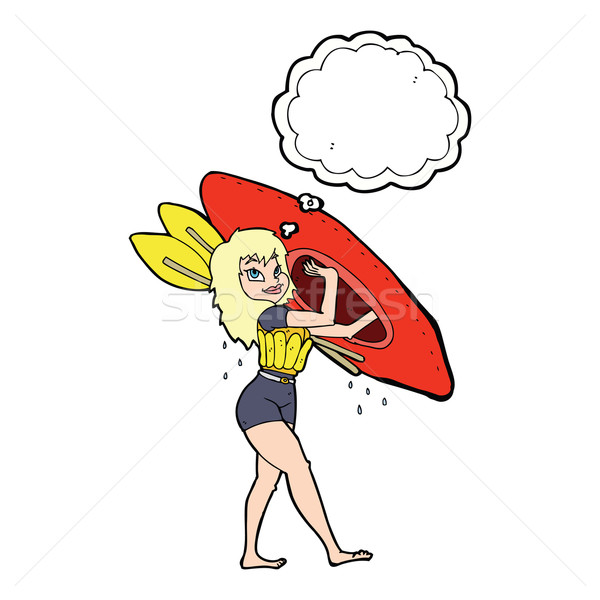 cartoon woman carrying canoe with thought bubble Stock photo © lineartestpilot