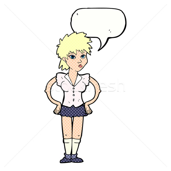 cartoon woman with hands on hips with speech bubble Stock photo © lineartestpilot