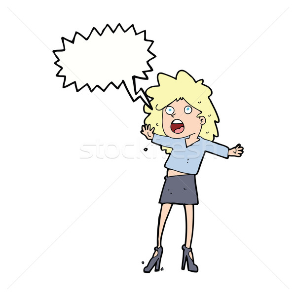 cartoon woman having trouble walking in heels with speech bubble Stock photo © lineartestpilot