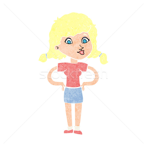cartoon pretty girl with hands on hips Stock photo © lineartestpilot