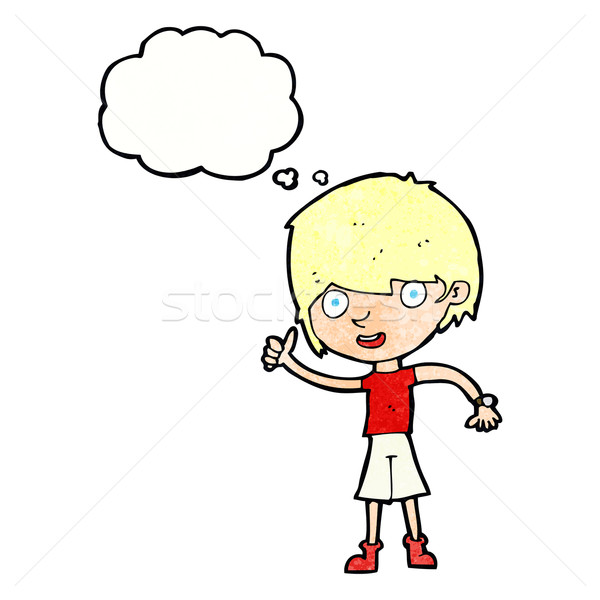 Karikatur Junge positive Haltung Gedankenblase Hand Mann Stock foto © lineartestpilot