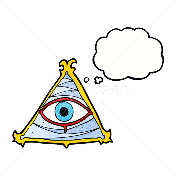 Desenho animado místico olho símbolo balão de pensamento mão Foto stock © lineartestpilot