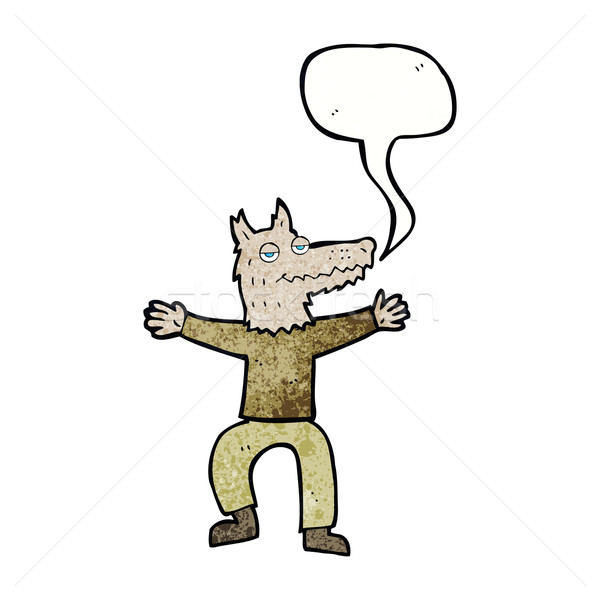 Desen animat lup om bule de vorbire mână proiect Imagine de stoc © lineartestpilot