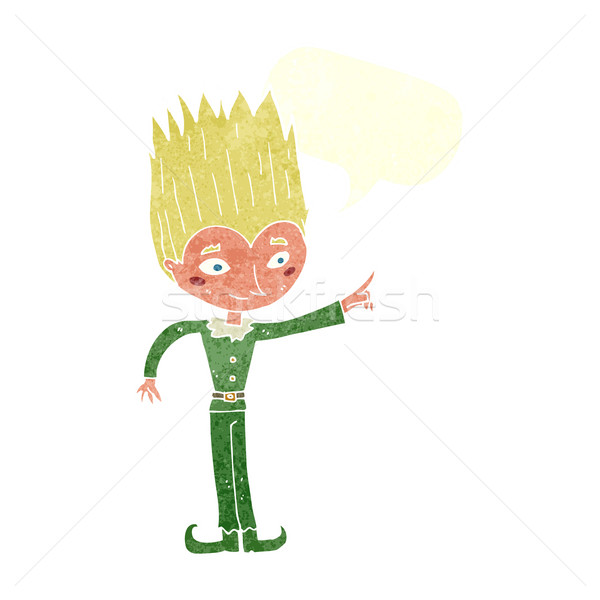 Stock photo: cartoon magic christmas elf with speech bubble