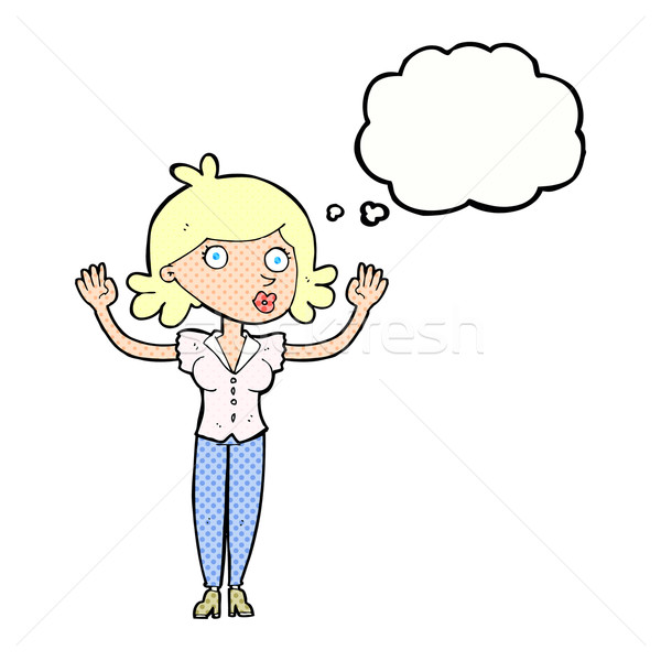 cartoon woman surrendering with thought bubble Stock photo © lineartestpilot